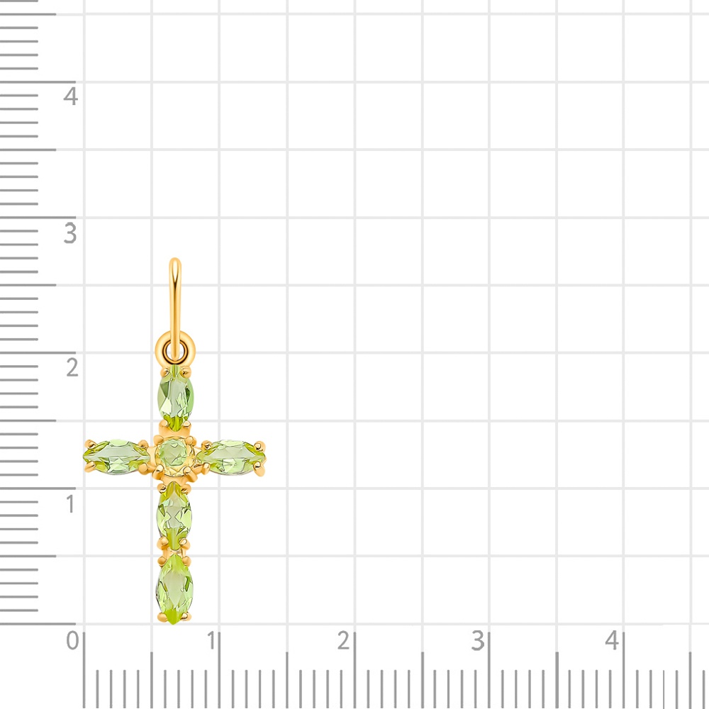 Крестик с хризолитами из красного золота 375 пробы