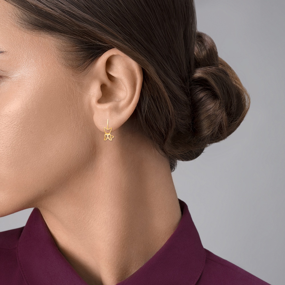 Серьги  Кошка детские из красного золота 375 пробы