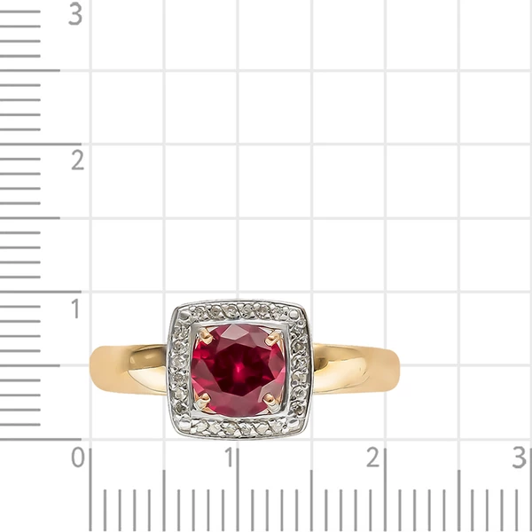 Кольцо с рубином синтетическим и бриллиантами из красного золота 375 пробы 2