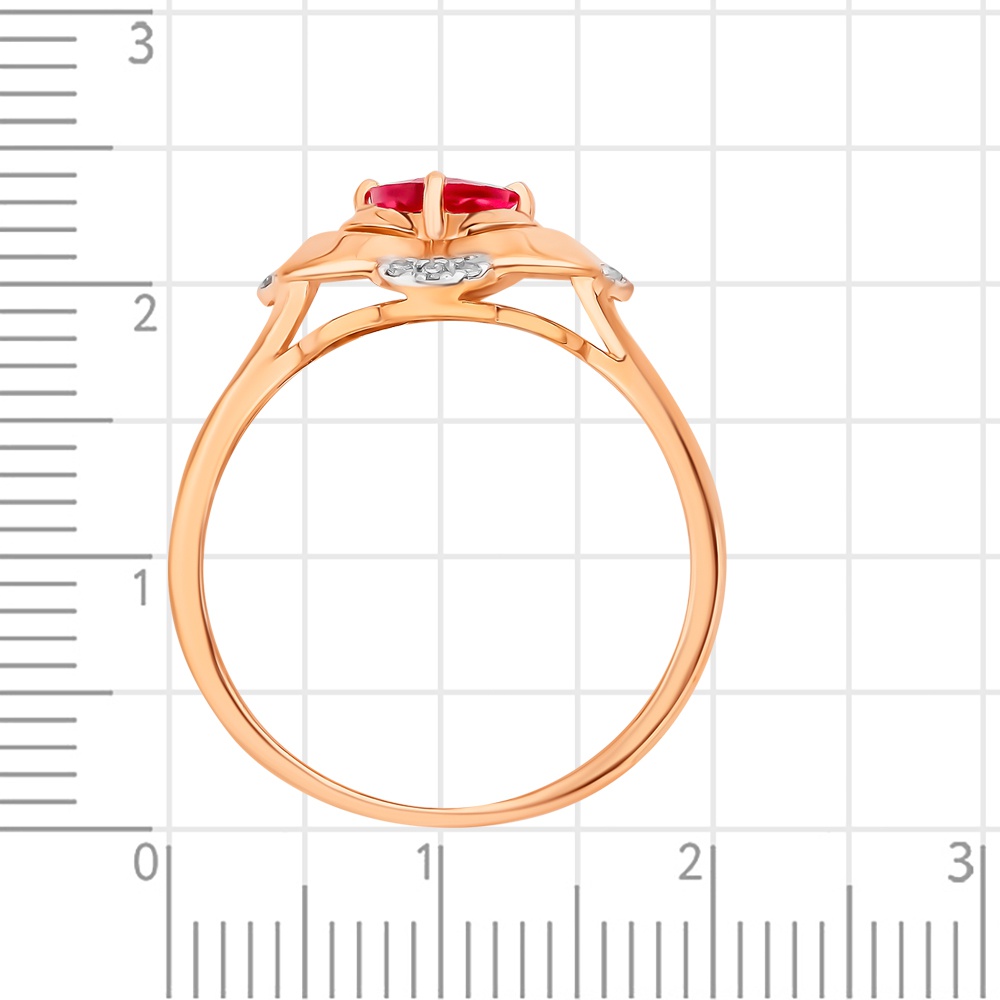 Кольцо с рубином синтетическим и бриллиантами из красного золота 375 пробы