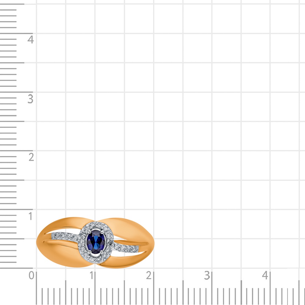 Кольцо с сапфиром синтетическим и бриллиантами из красного золота 375 пробы