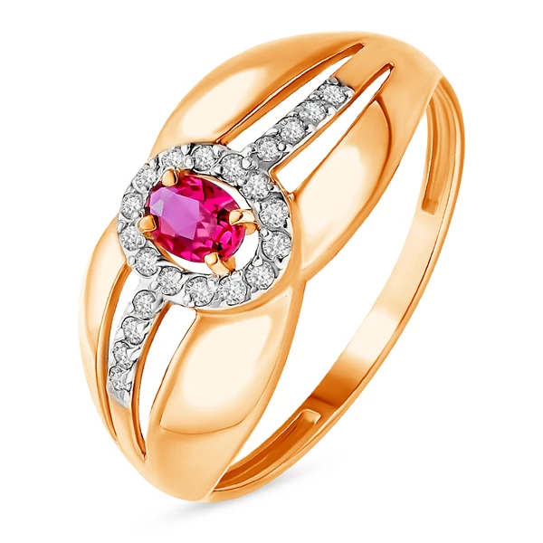 Кольцо с рубином синтетическим и бриллиантами из красного золота 375 пробы 1