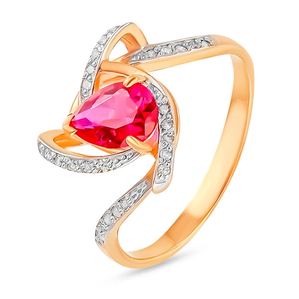 Кольцо с рубином синтетическим и бриллиантами из красного золота 375 пробы 1