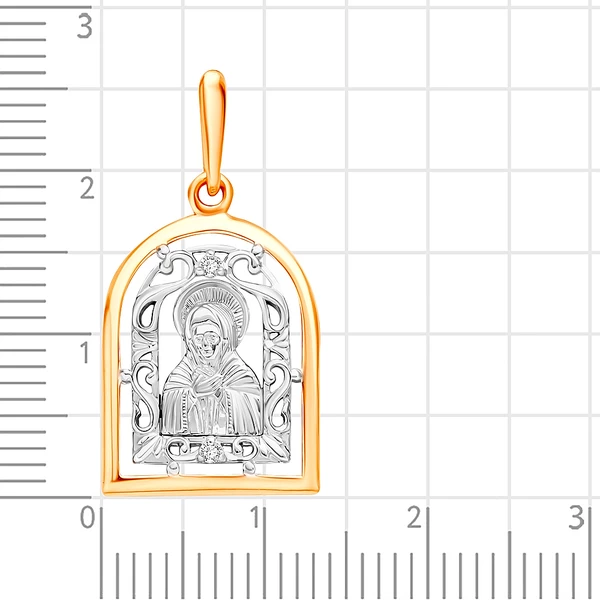 Икона Умиление с фианитами из комбинированного золота 585 пробы