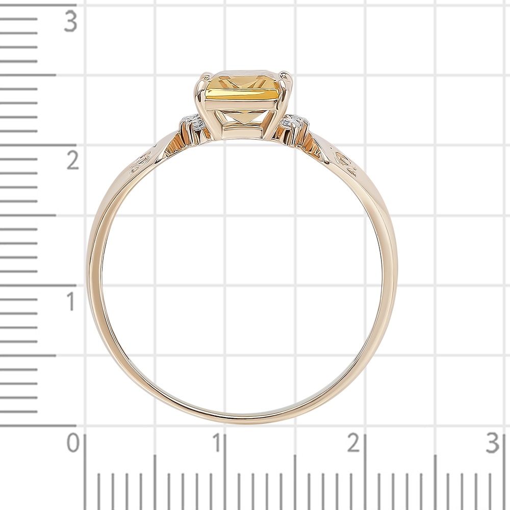 Кольцо с цитрином и фианитами из красного золота 585 пробы