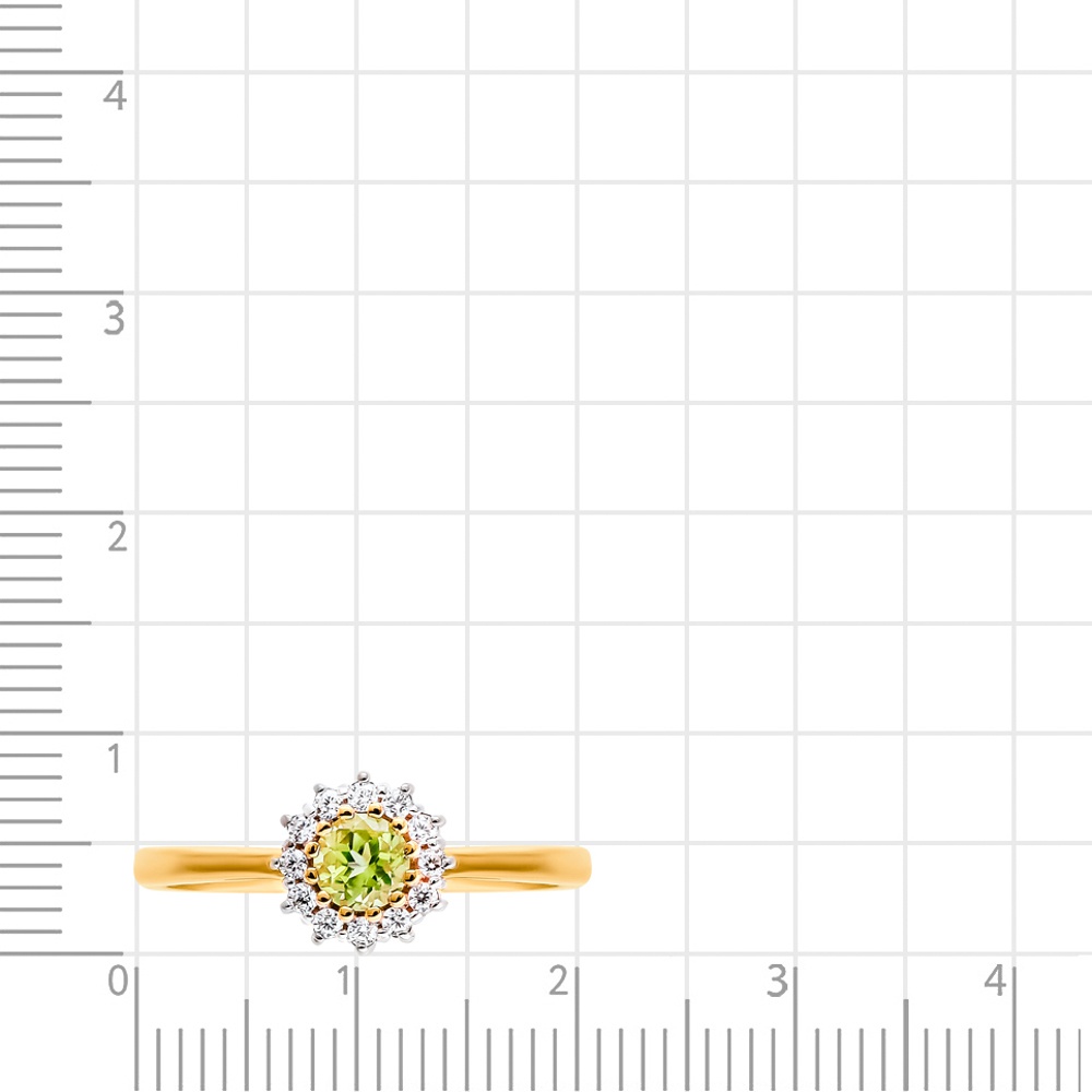 Кольцо с хризолитом и фианитами из красного золота 585 пробы