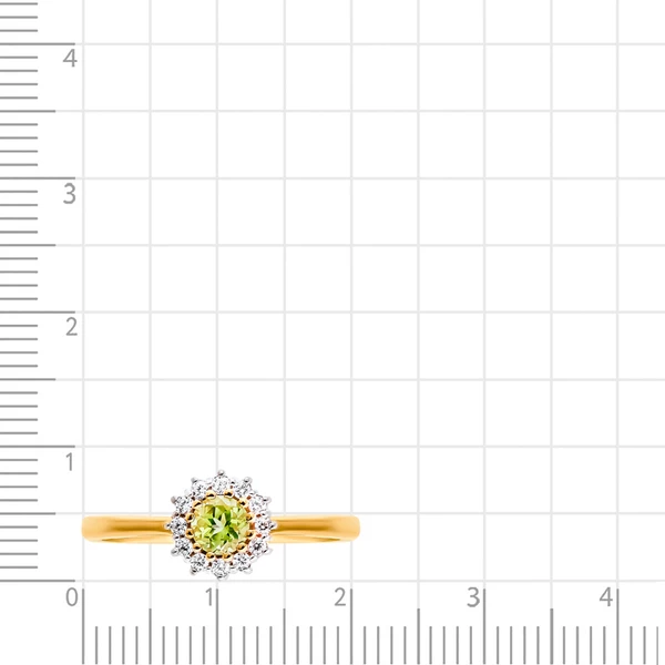 Кольцо с хризолитом и фианитами из красного золота 585 пробы