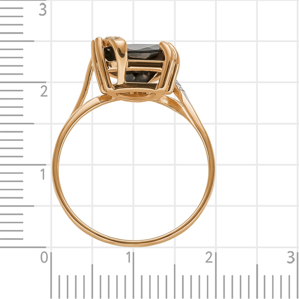 Кольцо с раух-топазом и фианитами из красного золота 585 пробы