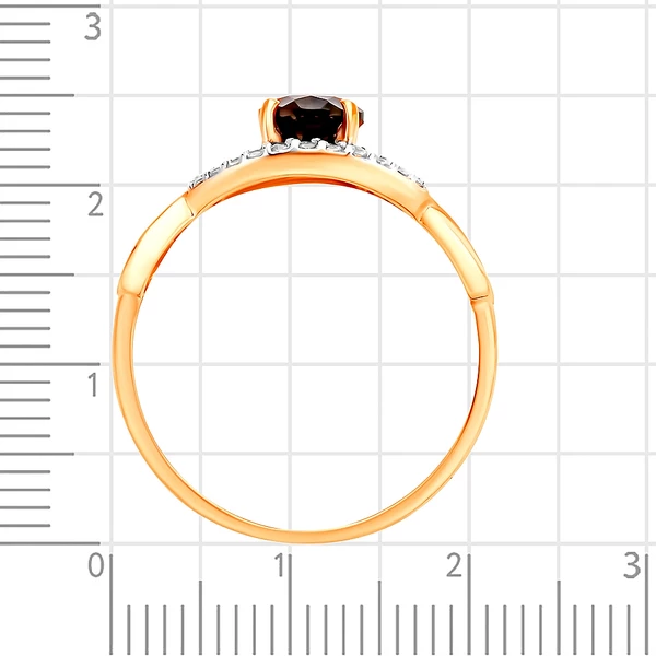 Кольцо с раух-топазом и фианитами из красного золота 375 пробы