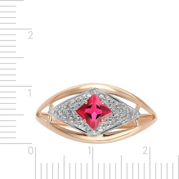 Кольцо с рубином синтетическим и бриллиантами из красного золота 585 пробы 2