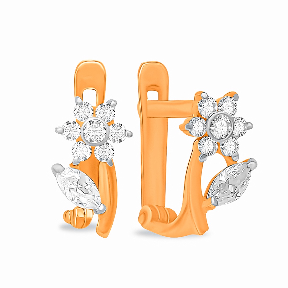Серьги детские с фианитами из красного золота 585 пробы