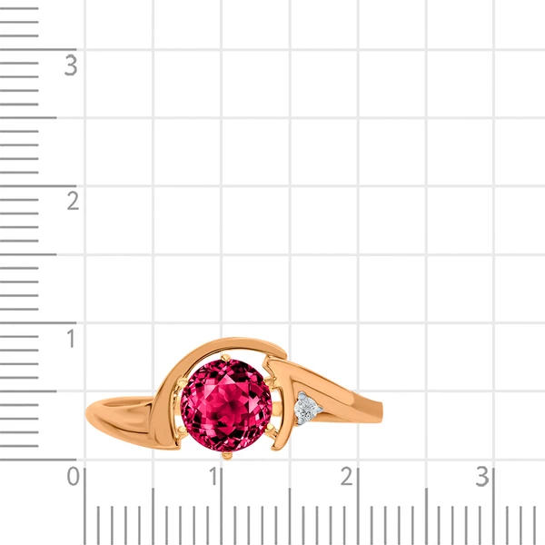 Кольцо с рубином синтетическим и бриллиантом из красного золота 585 пробы 2