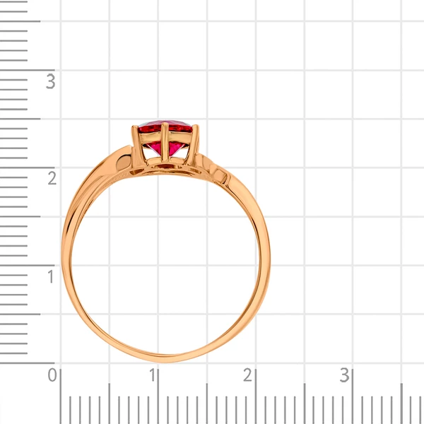 Кольцо с рубином синтетическим и бриллиантом из красного золота 585 пробы 3