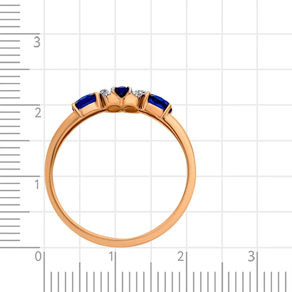Кольцо с сапфиром синтетическим и бриллиантами из красного золота 585 пробы 3