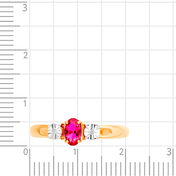 Кольцо с рубином синтетическим и бриллиантами из комбинированного золота 585 пробы 2