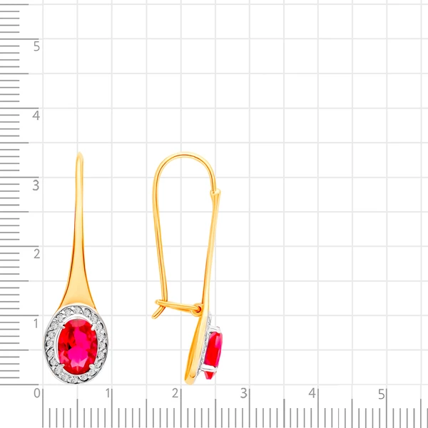 Серьги с рубином синтетическим и бриллиантами из красного золота 585 пробы 2