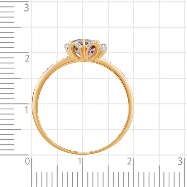 Кольцо с аметистом и фианитами из красного золота 585 пробы