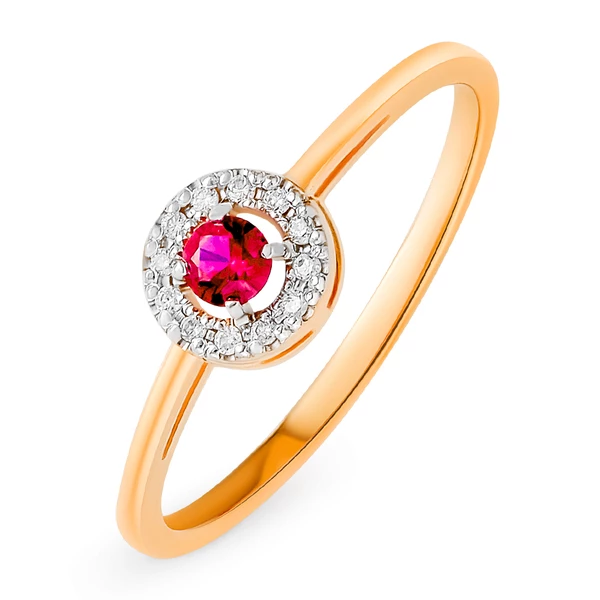 Кольцо с рубином синтетическим и бриллиантами из красного золота 585 пробы
