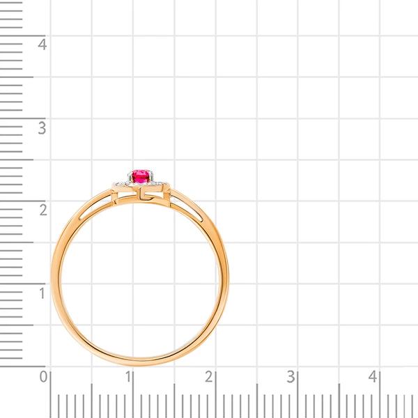 Кольцо с рубином синтетическим и бриллиантами из красного золота 585 пробы 3