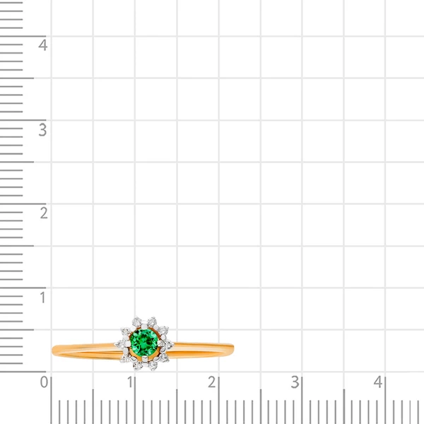 Кольцо с изумрудом синтетическим и бриллиантами из красного золота 585 пробы