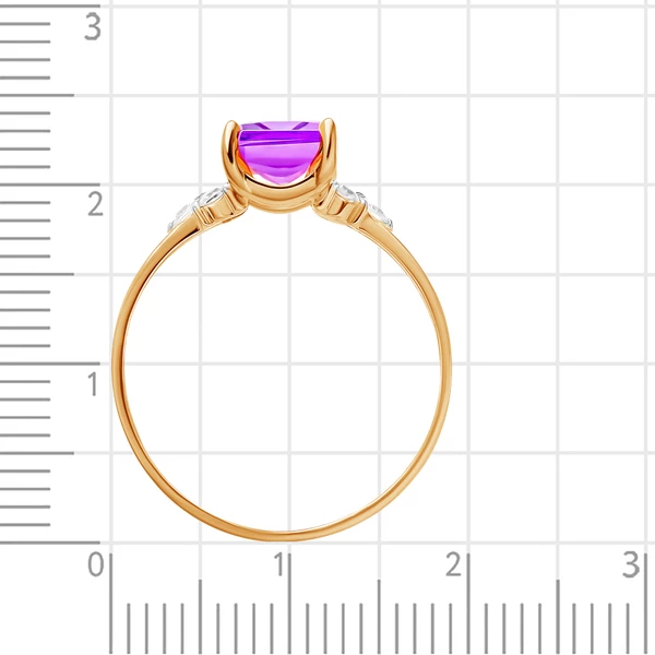 Кольцо с аметистом и фианитами из красного золота 585 пробы