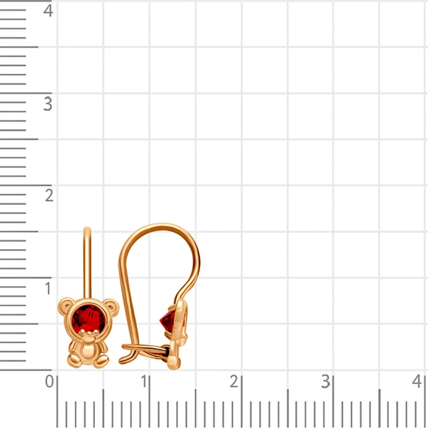 Серьги  Мишка детские с фианитами из красного золота 375 пробы