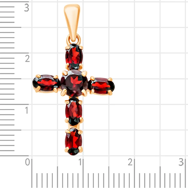 Крестик с гранатами из красного золота 585 пробы