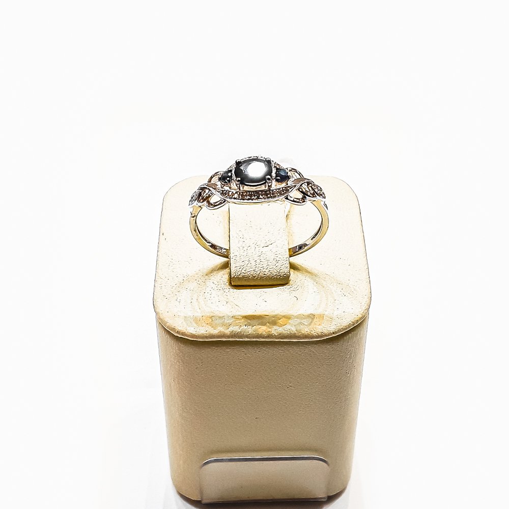 Кольцо с сапфирами и бриллиантами из белого золота 585 пробы