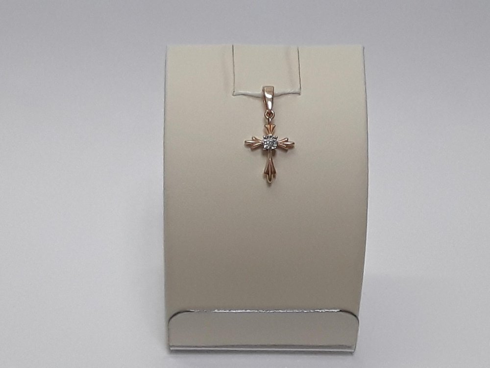 Крестик с бриллиантом из красного золота 585 пробы