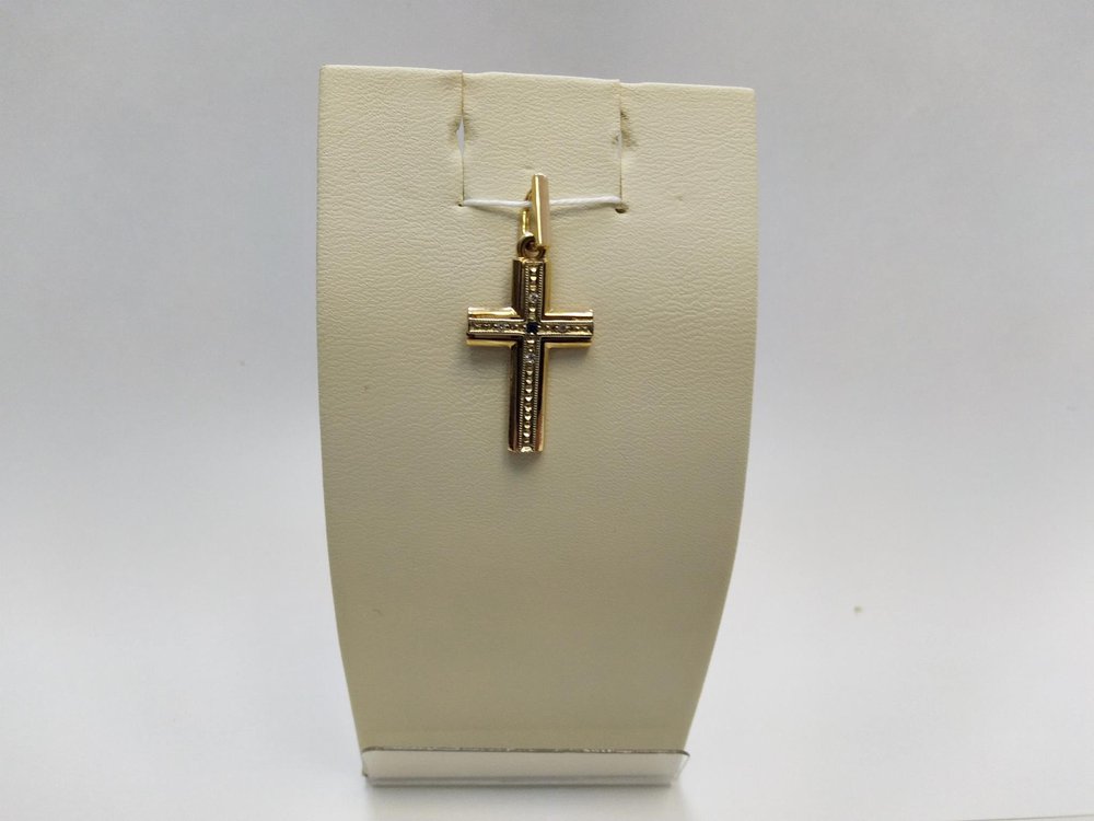 Крестик с бриллиантами из комбинированного золота 585 пробы