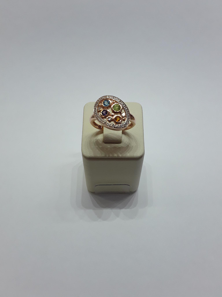 Кольцо с топазом и бриллиантами из красного золота 585 пробы