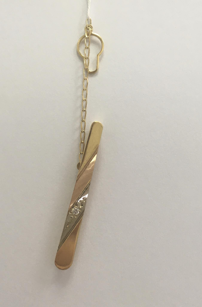 Зажим для галстука с бриллиантом из комбинированного золота 750 пробы