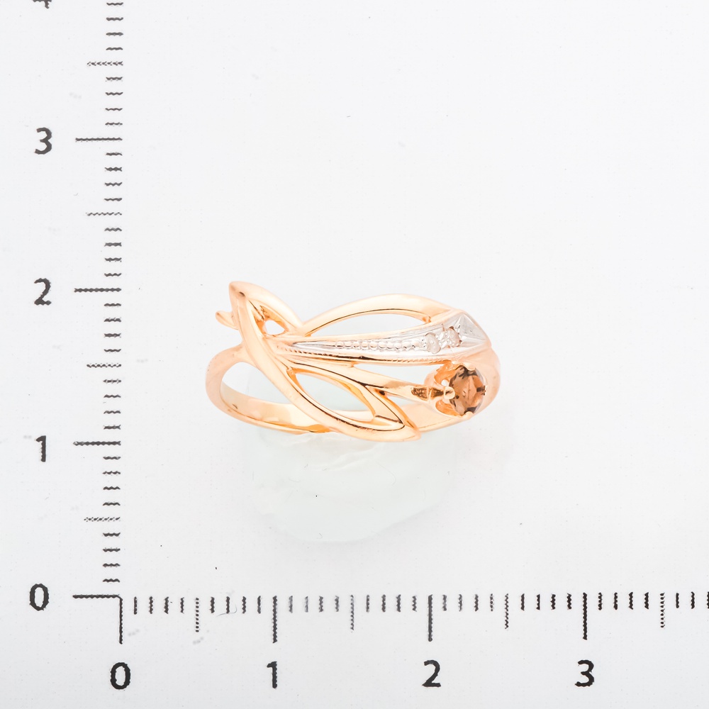 Кольцо с раух-топазом и бриллиантами из красного золота 585 пробы