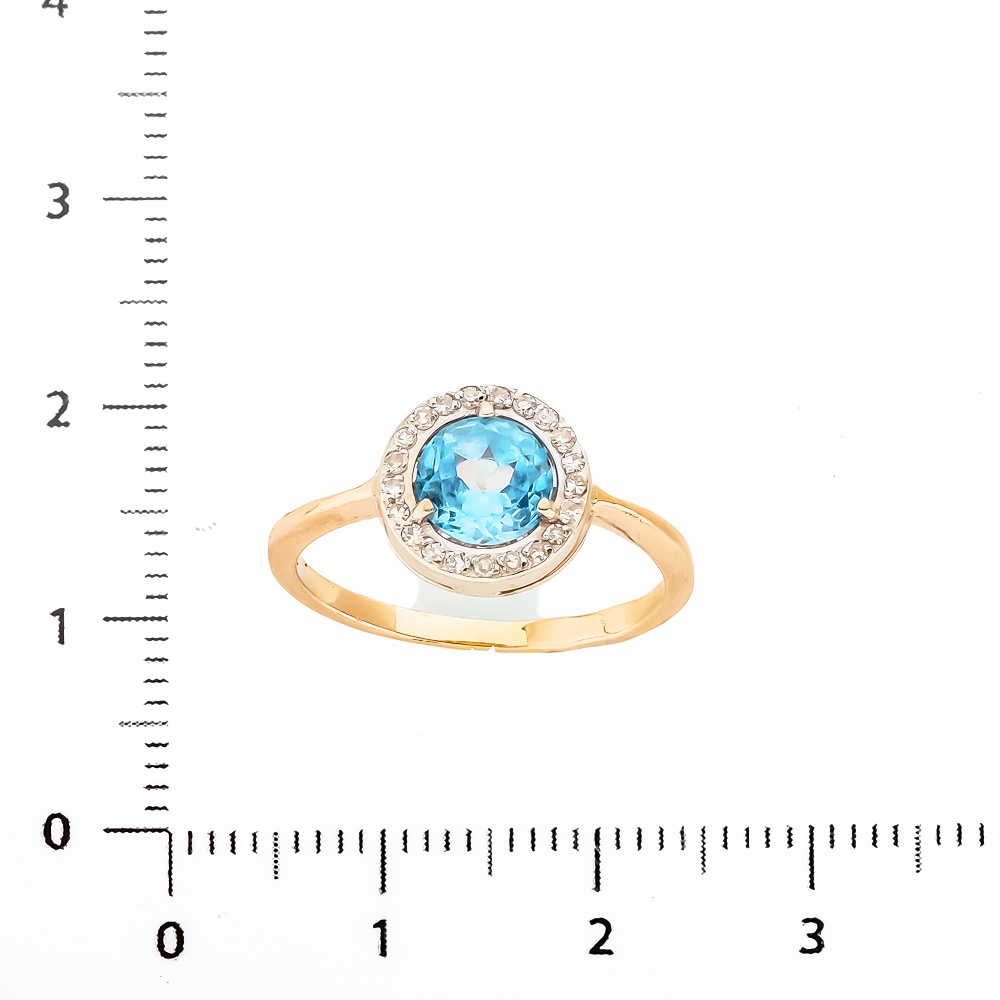 Кольцо с топазом и бриллиантами из комбинированного золота 585 пробы