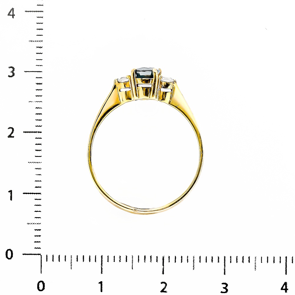 Кольцо с сапфиром и бриллиантами из желтого золота 750 пробы