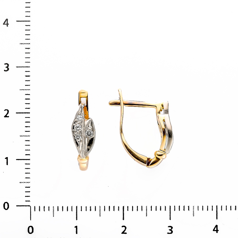 Серьги с бриллиантом из комбинированного золота 585 пробы
