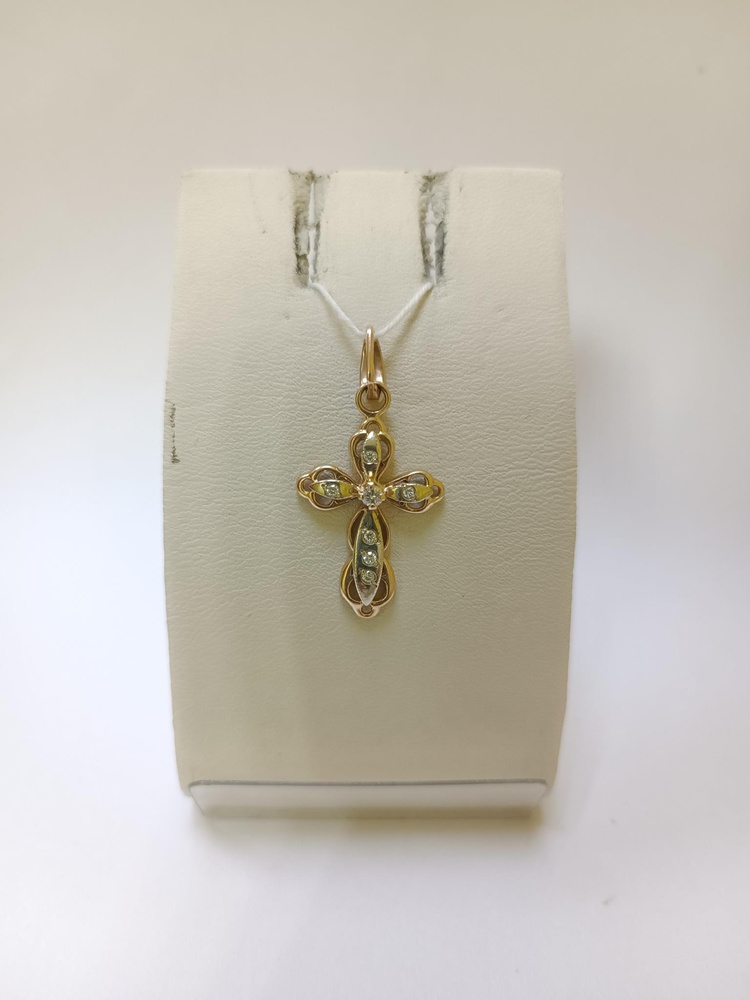 Крестик с бриллиантом из комбинированного золота 585 пробы