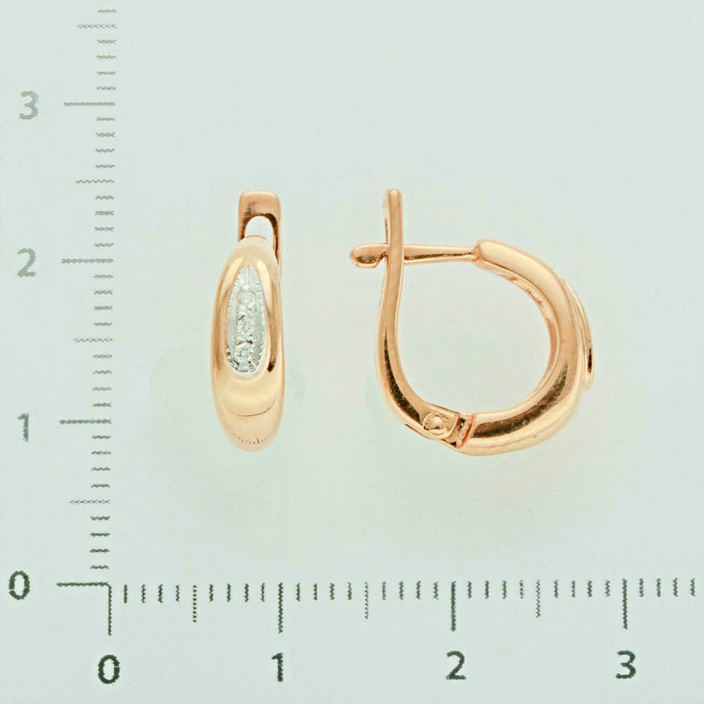 Серьги конго с бриллиантом из комбинированного золота 585 пробы