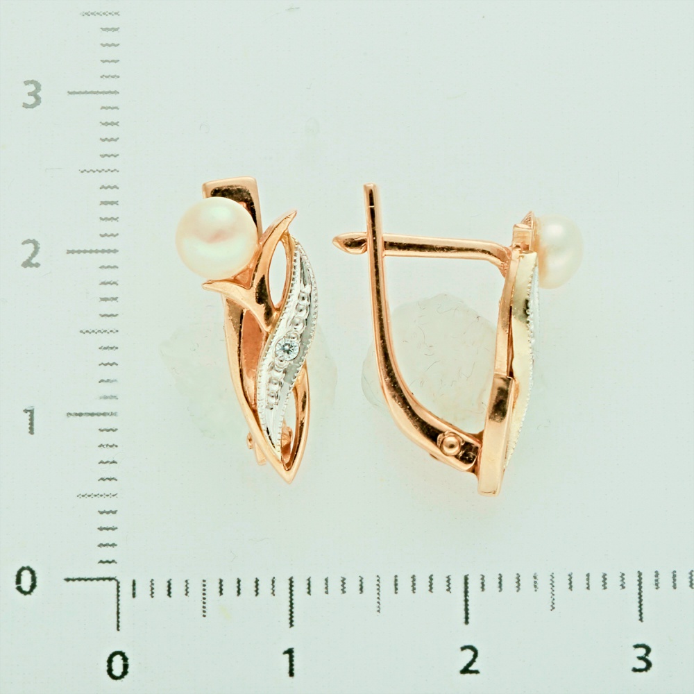Серьги с жемчугом из красного золота 585 пробы