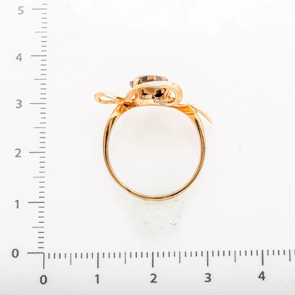Кольцо с раух-топазом из красного золота 585 пробы