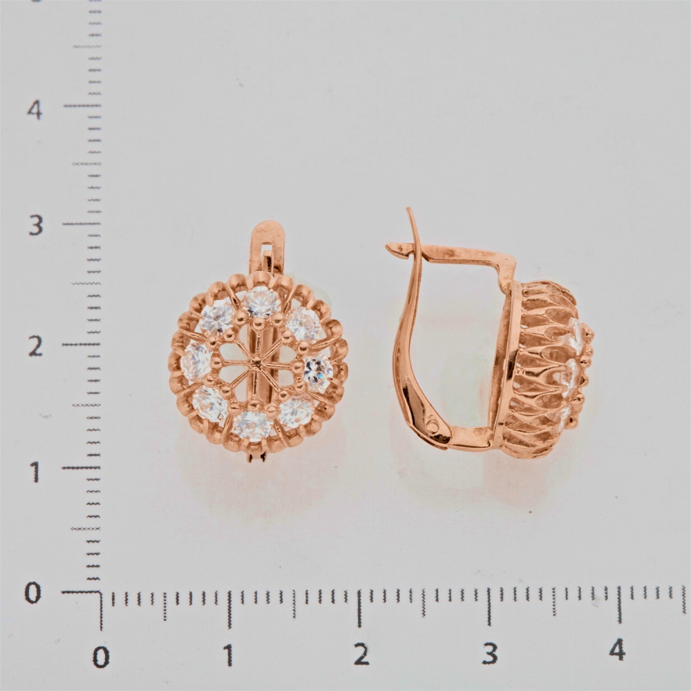 Серьги с фианитом из красного золота 585 пробы