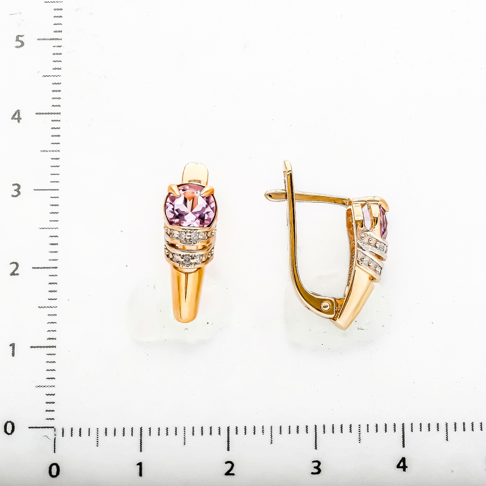 Серьги с фианитом из красного золота 585 пробы