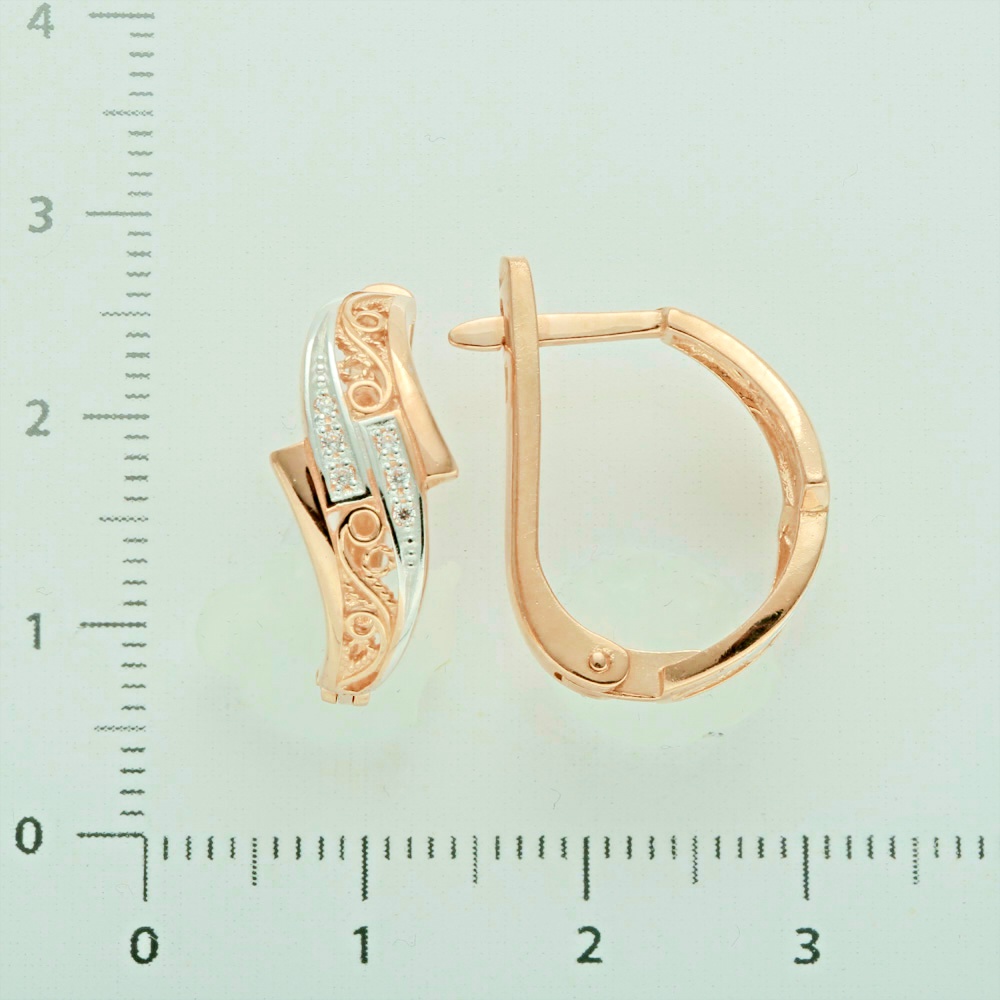 Серьги с фианитом из красного золота 585 пробы