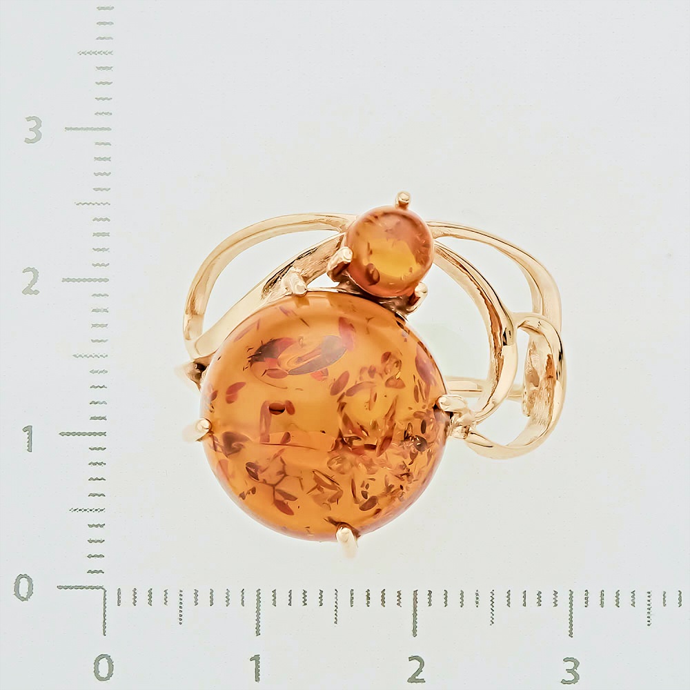 Кольцо с янтарем из красного золота 585 пробы