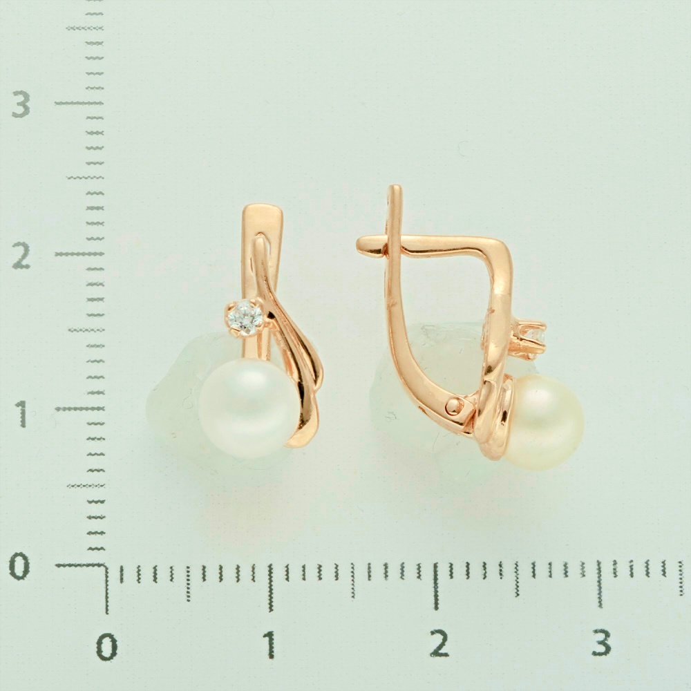 Серьги с жемчугом из красного золота 585 пробы