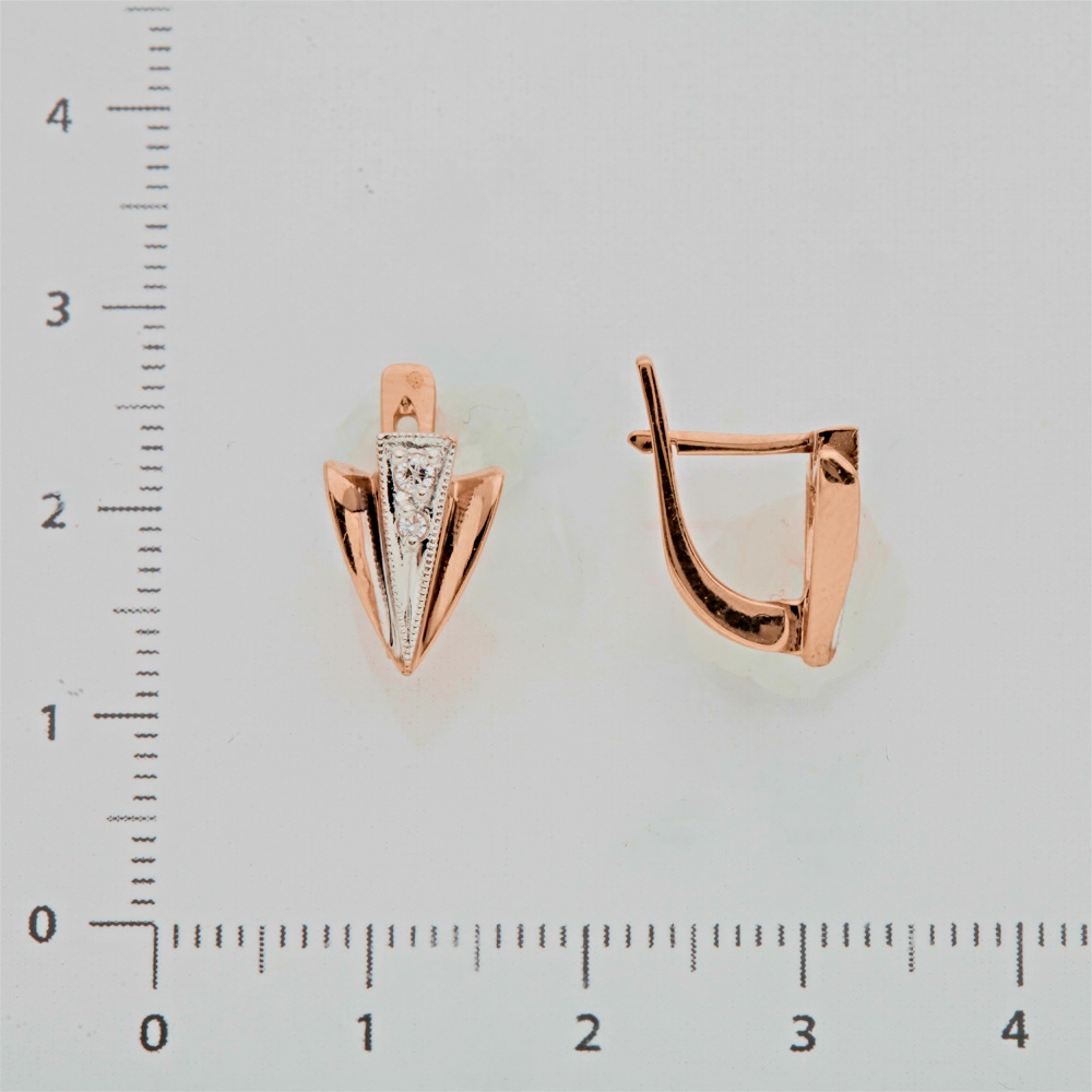 Серьги с фианитом из красного золота 585 пробы