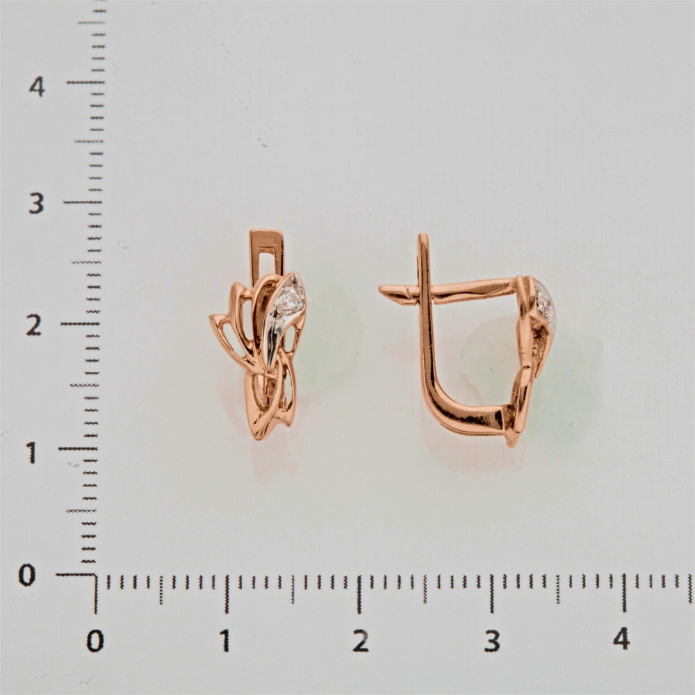 Серьги с фианитом из красного золота 585 пробы