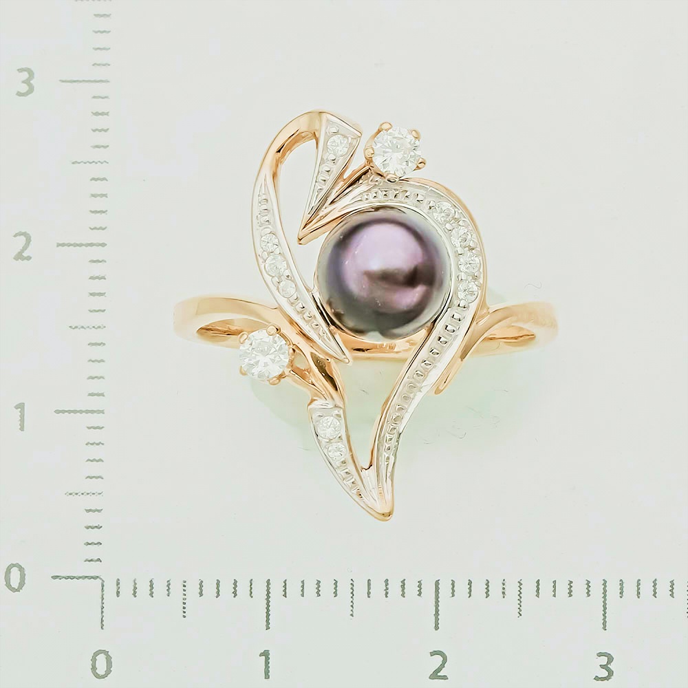 Кольцо с жемчугом из комбинированного золота 585 пробы