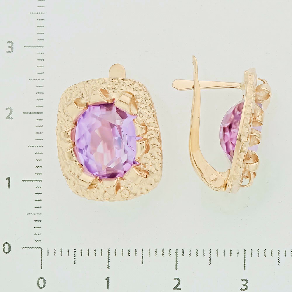 Серьги с фианитом из красного золота 585 пробы
