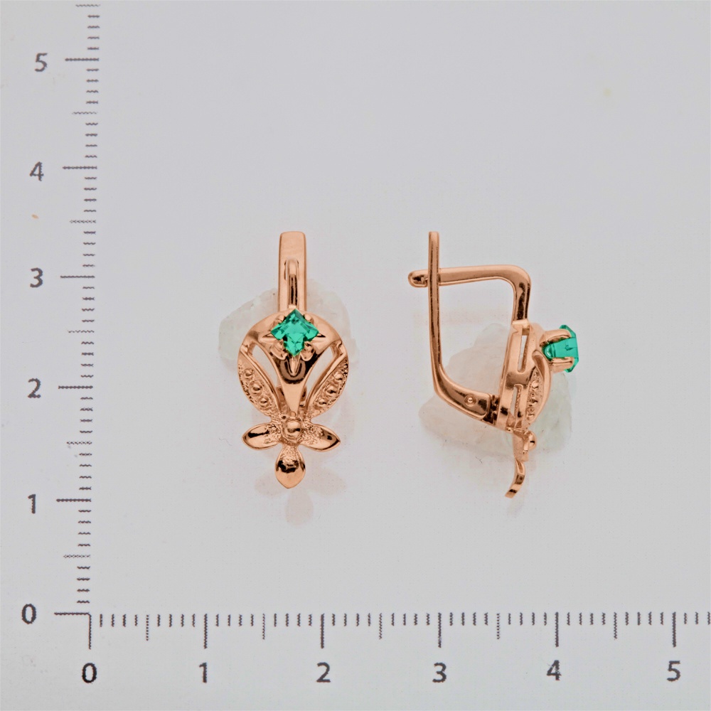 Серьги с фианитом из красного золота 585 пробы